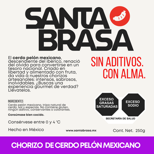 Chorizo Gourmet de Cerdo Pelón 250g | Santa Brasa | Sin Aditivos