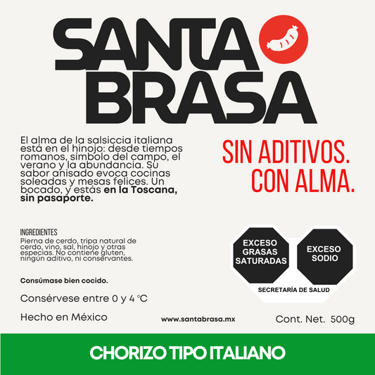 Chorizo Italiano Artesanal 500g | Santa Brasa | Sin Aditivos